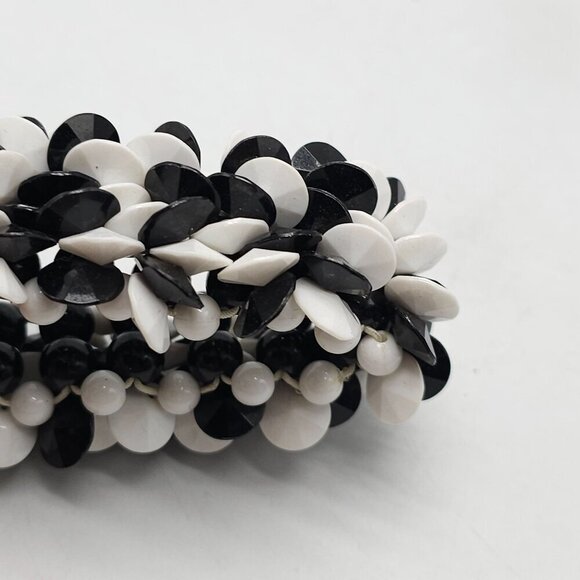Black White Acrylic Beaded Stretch Bracelet For Women Vintage - Picture 3 of 5